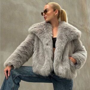 Zara Plush Gray Teddy Jacket